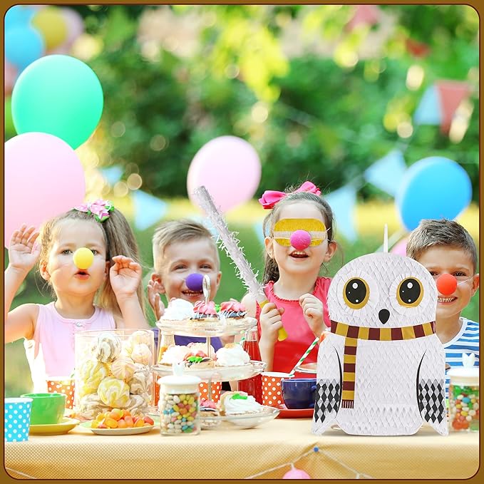 Small Owl Pinata Bundle with a Blindfold (16.5 x 12.5 x 4 Inches), Perfect for Birthday Parties, Forest Animal Theme, Wizard Theme Parties