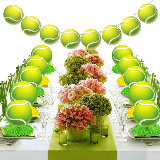 C L cooper life Tennis Party Honeycomb Centerpieces for Tennis Ball Birthday Party Decorations Sport Theme Centerpiece Decoration for Sport Theme Baby Shower Supplies