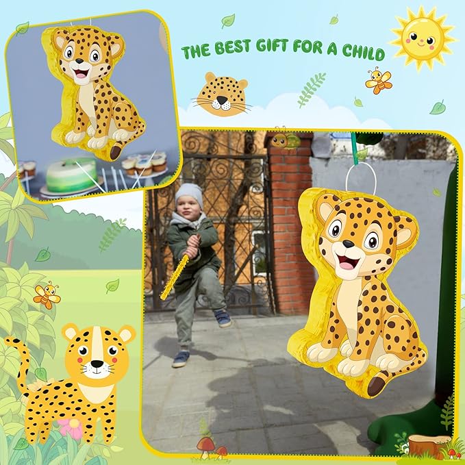 Leopard Piñatas for Safari Birthday Party Cheetah Piñata with Stick, Blindfold, Confetti for Adults Birthday Baby Shower Party Supplies