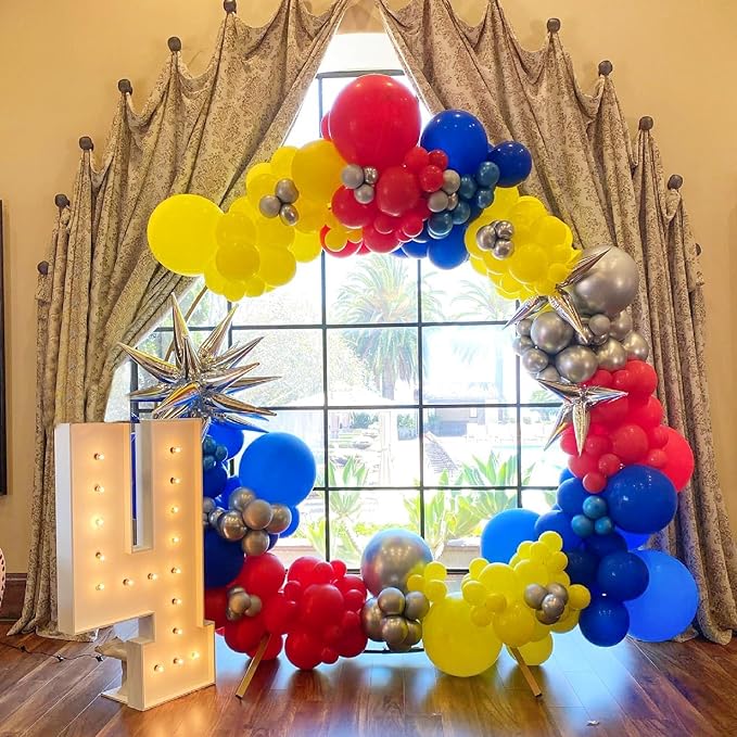 Carnival Balloons, 60pcs 12 Inch Red Light Blue Royal Blue Yellow Latex Balloons for Carnival Theme Birthday Party Decorations