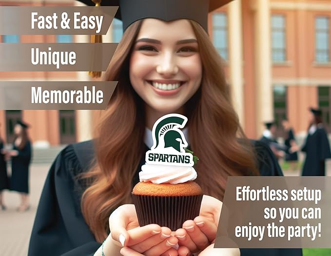 Michigan State University Cupcake Topper Party Supplies for MSU Football, Birthday, Graduation Party (Michigan State Spartans)