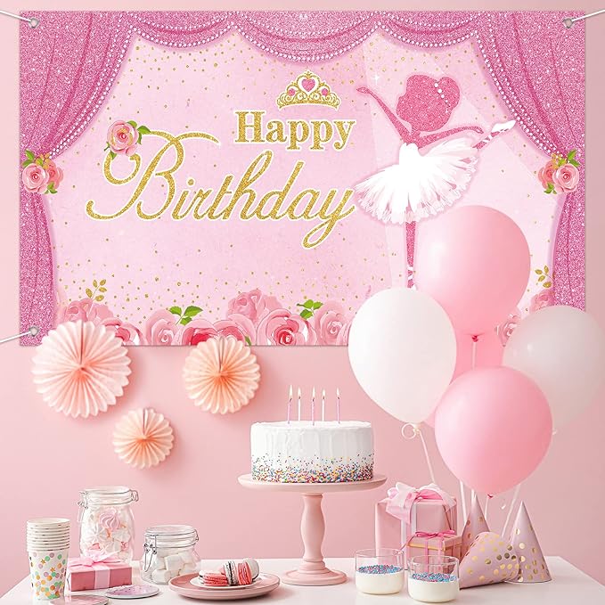 Ballerina Birthday Party Decorations 5 x 3 ft Cute Ballet Photography Backdrops for Girls Birthday Baby Shower Dance Ballerina Party Supplies Decorations