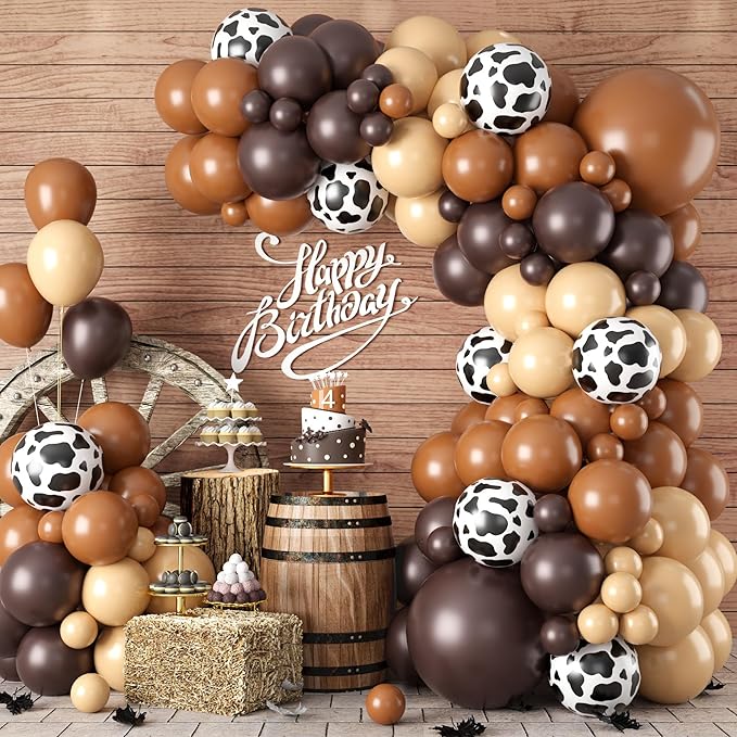 Cow Print Balloon Arch Kit,Nude Brown Apricot Tan Farm Balloons with Cow Print Balloon for Kids Boy Party Decorations Cowboy Baby Shower Farm Birthday Graduation Party Supplies