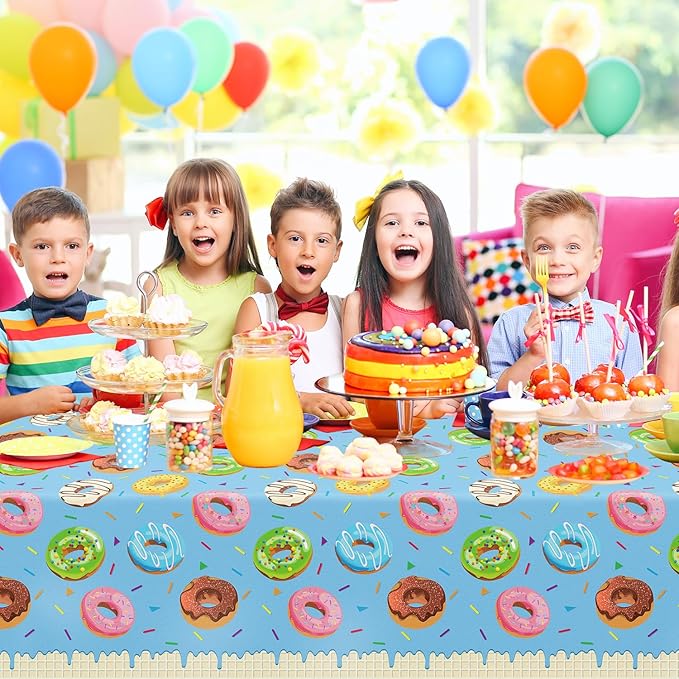 4 Pack Donut Party Tablecloth Sprinkle Donut Theme Party Decorations Blue Ice Cream Table Cloth Doughnut Table Covers for Baby Shower Afternoon Tea Ice Cream Birthday Supplies 51 x 86 in