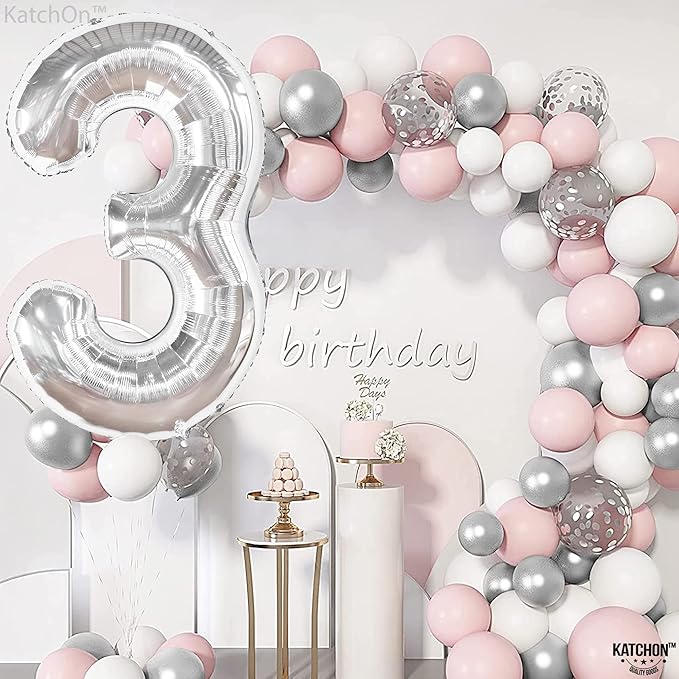 KatchOn, Big Silver Number 3 Balloon - 40 Inch | 3rd Birthday Decorations for Girls & Boys