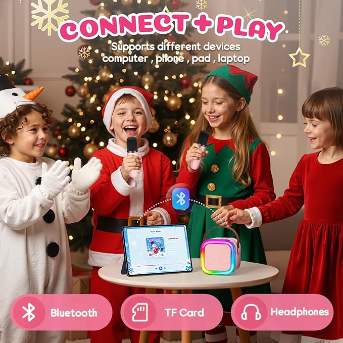 Mini Karaoke Machine for Kids, 2026 TOP Toys Birthday Gifts Ideas for Girls Ages 4, 5, 6, 7, 8, 9, 10, 12+ Years Old, Portable MP3 Player with 2 Wireless Mics for Family Home Party