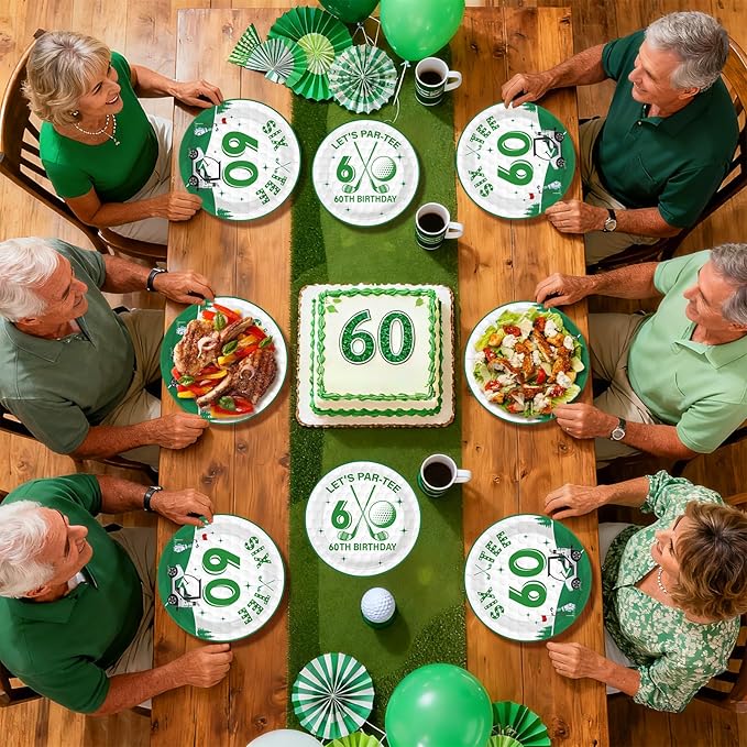 96Pcs Golf 60th Party Decorations for Men Golf 60th Birthday Paper Plates and Napkins Sets Sports Theme Decoration for Golfer Fans Sixty 60 Years Old Party Supplies Serve 24