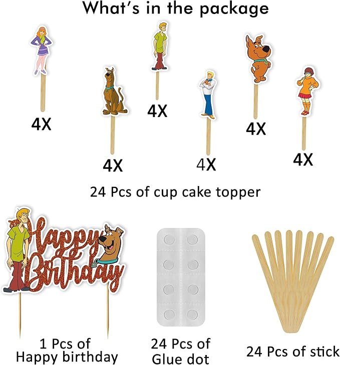 Scoby Do Theme Birthday Party Supplies – Complete Decoration Set with Banner, Cake Topper, Cupcake Toppers, and Table Decor – Mystery Dog Cartoon Party Kit for Boys and Girls