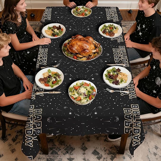 3Pcs Star Galaxy Party Tablecloth Black Galaxy Movie Space Plastic Table Cover Waterproof Black Universe Wars Theme Disposable Table Cloth for Kids Boys Mens Birthday Party Decorations 54 x 108 Inch