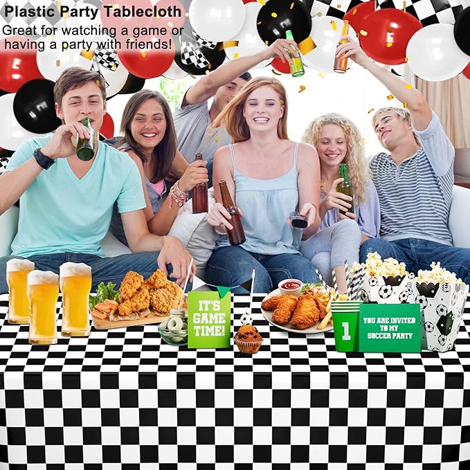 WNINK 2 Pack Black and White Checkered Disposable Tablecloth Race Car Theme Party Table Cloth, Black checkered tablecloth for Race Car Theme Birthday, Outdoor Picnic Parties Decorations, 54 × 108 Inch