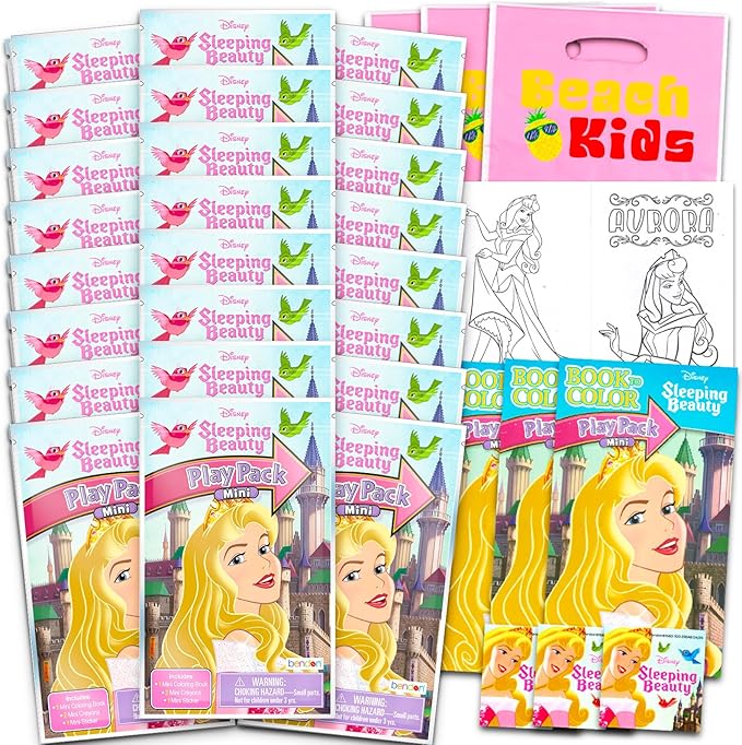 Disney Sleeping Beauty Mini Party Favors Set for Kids - Bundle with 24 Mini Aurora Grab n Go Play Packs with Coloring Pages, Stickers and More (Sleeping Beauty Birthday Party Supplies)