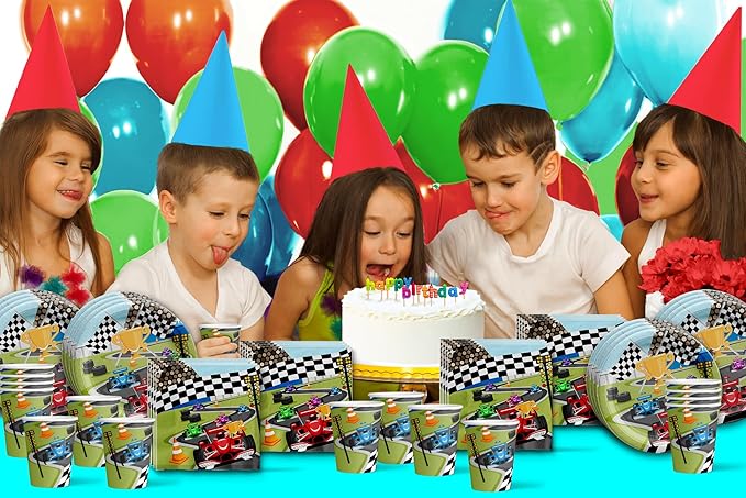 Race Car Birthday Party Supplies - Car Birthday Party Supplies for Boy - Racing Party Supplies and Decorations | Tableware Set Includes Plates Napkins and Cups | Kit for 16