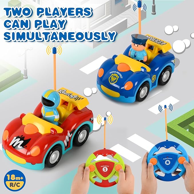 Haktoys Remote Control Cars for Toddlers, 2 Pack Police & Race Car Toy Set with Different Frequency for 2 Player Racing, Toddler Remote Control Car Toys for Boys and Girls