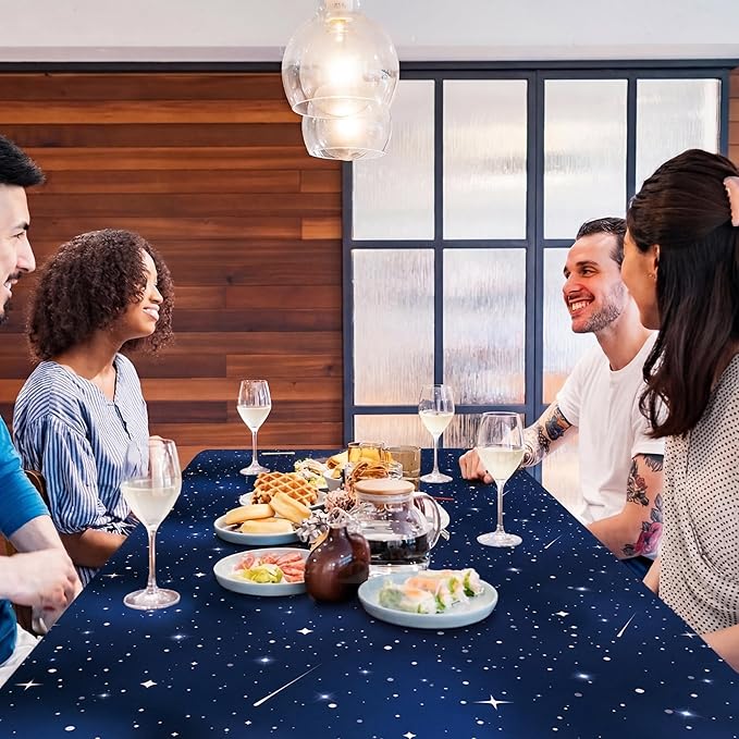 Kochorie 100 Ft X 54 Inch Space Galaxy Tablecloth Roll with Cutter Box Disposable Plastic Blue Galaxy Table Cloth Starry Night Wall Backdrop for Space Star Theme Birthday Baby Shower Party Decorations