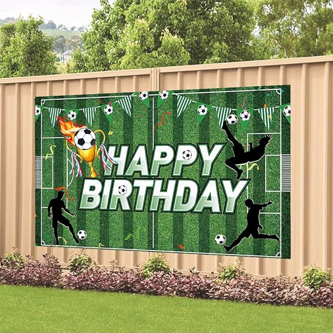 Soccer Birthday Party Backdrop Soccer Happy Birthday Banner Football Field Photography Background for Home Decorations Party Supplies 70.8 x 47.2 Inch