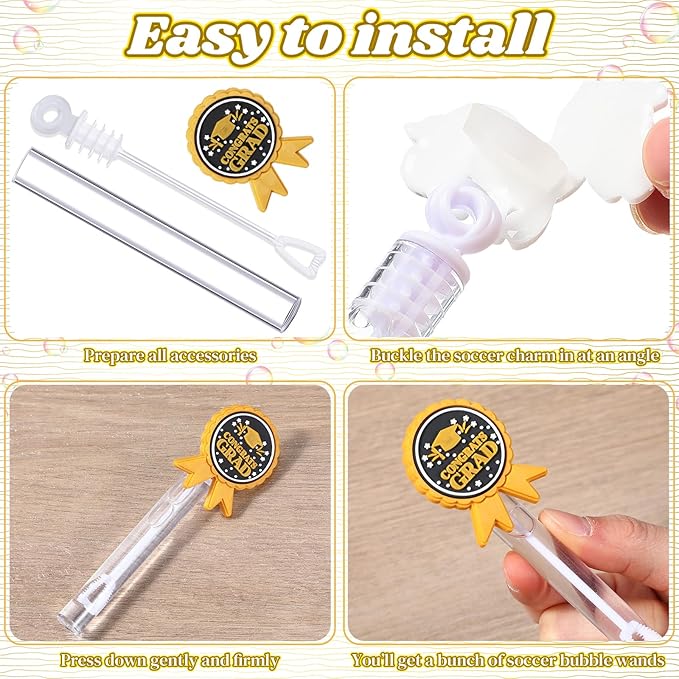 48 Pcs 4.2'' Mini Bubble Wands Bubbles Party Favors Birthday Party Supplies Favor Decorations for Gift Back to School Goodie Bag, Contains Liquid(Graduation Medal)