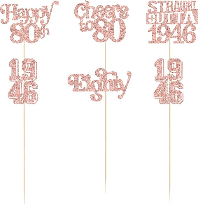 Gyufise 15Pcs Happy 80th Birthday Centerpiece Sticks Eighty Straight Outta 1946 Table Flower Centerpieces Sticks Cheers to 80 Decorations for 80th Birthday Party Supplies Rose Gold
