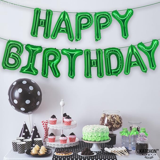 KatchOn, Green Happy Birthday Balloons Banner 16 Inch Mylar Foil Letters Birthday Sign Banner Bunting Reusable for Girls Boys Kids & Adults Birthday Decorations and Graduation Party Supplies
