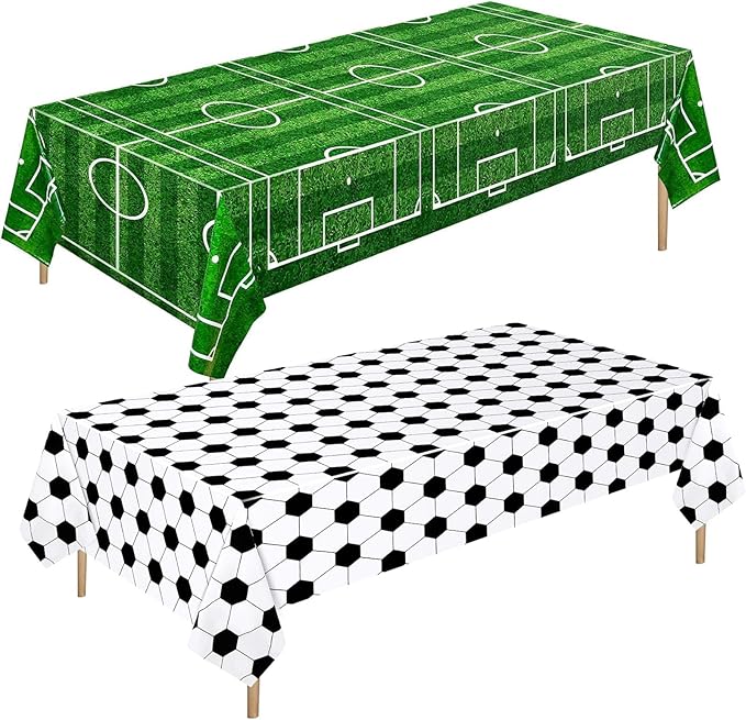Mixweer 2 Pcs Soccer Plastic Tablecloth Birthday Party Decorations 54 x 108 Inch Soccer Field Rectangular Plastic Table Cover for Sports Theme Fan Sports Event Game Day Birthday Party Supplies
