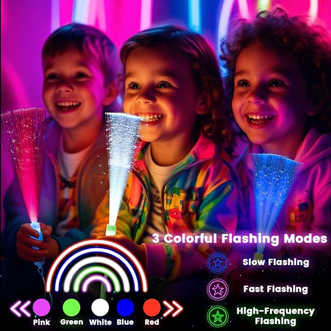 LovesTown 24PCS Glow Sticks Party Supplies, 3 Modes Colorful Flashing Glow in the Dark Toys LED Light Up Sticks Fiber Optic Wand for Kids Easter Party Favors Birthday Wedding