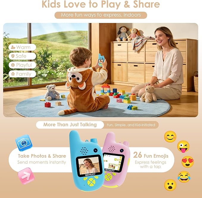 Video Walkie Talkies for Kids, Toys for 3–12 Year, Dual Camera, Rechargeable 2-Way Radio Toy, Send Photos & E-mojis, 1000ft Long Range for Indoor Outdoor, Camping, Hiking, Kids Games