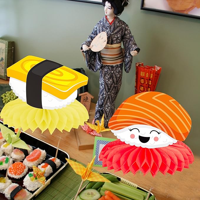 Sushi Honeycomb Centerpieces Japanese Sushi Party Decorations Sushi Birthday Party Table Centerpieces for Let's Roll Sushi Baby Shower Supplies