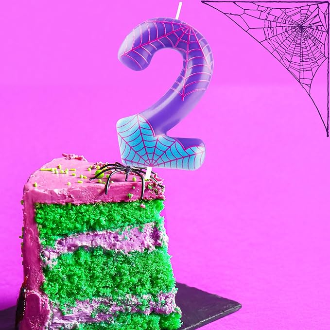 Purple Spider 4th Birthday Candles Spider Themed Number 4 Candle Cake Topper Spider Cartoon Birthday Cake Decorations for Boys Girls Kids Party Supplies