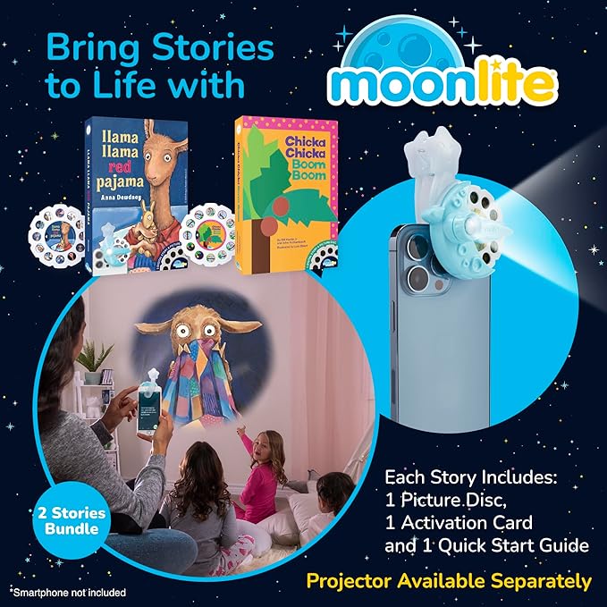 Moonlite Storytime 2-Story Bundle, Requires Moonlite Projector (Sold Separately), Chicka Chicka Boom and Llama Llama Red Pajama, Vibrant Storybook Art Projections with Sound Effects & Music