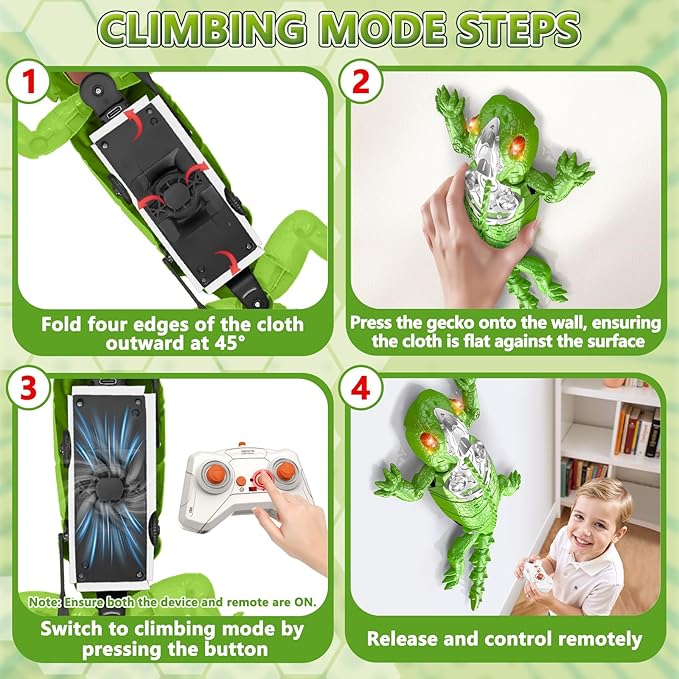 Wall Crawler Gecko, Rechargeable Remote Control Robot Kids Toys, Floor/Wall Crawling Dual Modes Wall Climbing Gecko Electric Lizard Toy, Prank Toys Birthday Gifts for Boys & Girls Ages 3 & Up