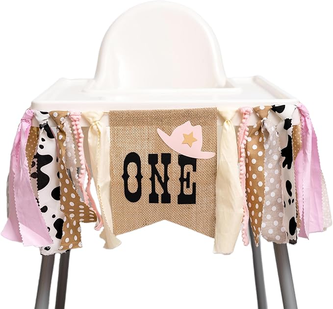 Cowgirl Highchair Banner 1st Birthday - My First Rodeo High Chair Banner, First Rodeo Birthday Decorations Party Supplies for Party, Anniversary, Photo Props... (Pink)