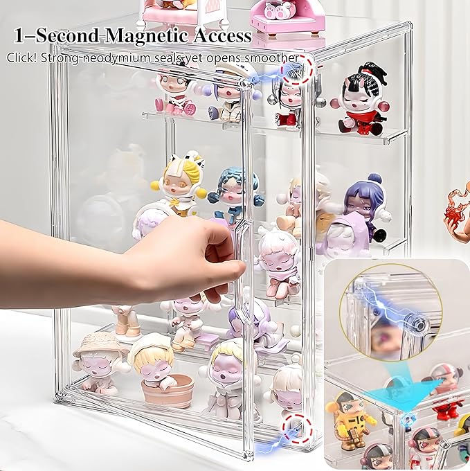 5-Tier Jumbo Acrylic Display Case for Figures - Extra Deep Shelves Holds 40+ Collectibles, Desktop Showcase with Magnetic Door for POP! Vinyls, Bobbleheads (L 5-Tier（10.6"*8.66"*14.17")