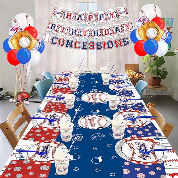 Baseball Party Decorations - 81Pcs Baseball Plates and Napkins Sets, Tablecloth, Blue Forks for Sports Fans Kid Adult Birthday Party Supplies, Serve 20