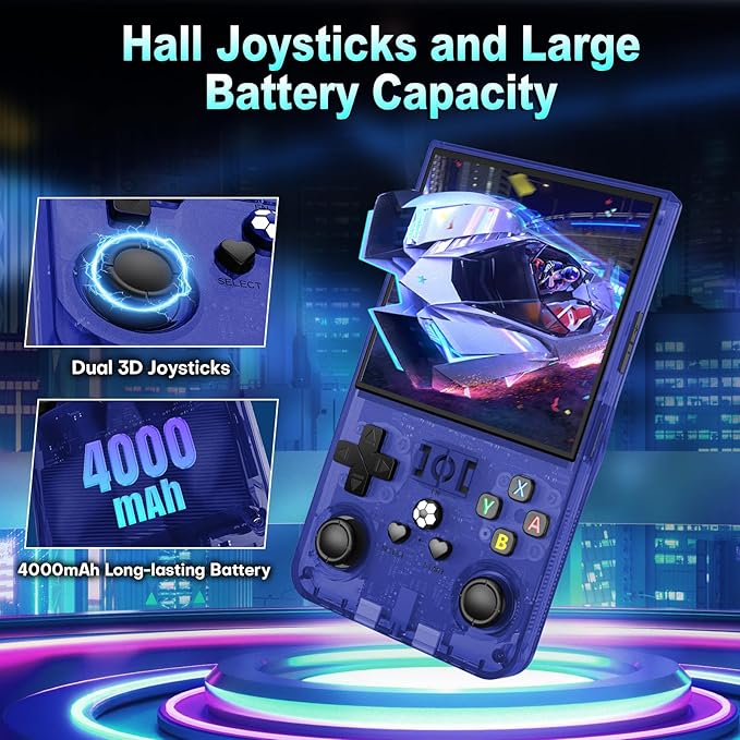 R36MAX Handheld Game Console,4.0 Inch IPS Screen Linux System with 64GB TF Card,Retro Gaming Console,Retro Game Console for Adults,4000mAh Battery (Blue)