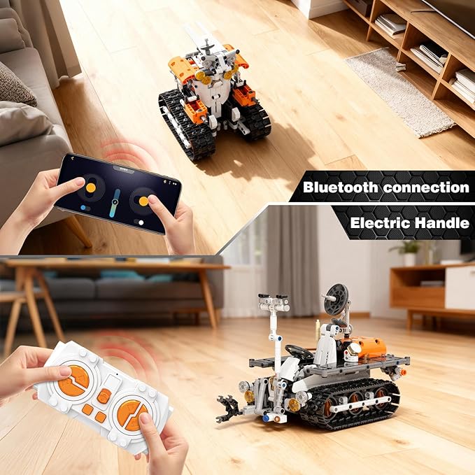 2-in-1 Build a Robot Kit, Remote & APP Controlled Robotic Building Blocks Toys STEM Projects for Kids Ages 8 9 10 11 12 13 14,Chirstmas Birthday Gift for Boys (RC Mars Rover)