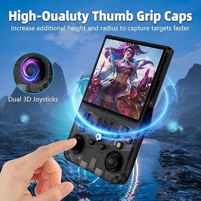 R36MAX Retro Handheld Game Console, 4.0 Inch IPS HD Screen Retro Gaming Console, Linux System, 30＋Emulator Games Retro Game Console, 4000mAh Battery, Built-in 64G TF Card, Black