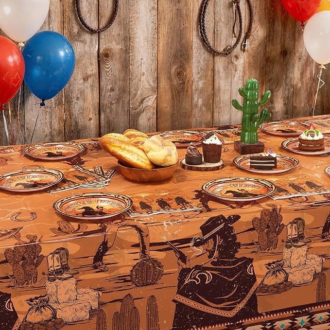 WERNNSAI Western Party Decorations - 33 PCS Western Tablecloth Plates and Napkins Cowboy Birthday Party Supplies for Boys Kids Men Rodeo Tableware Set Serves 16 Guests