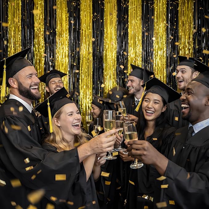 Graduation Decorations 2026 - Black Gold Streamers Backdrop Banner | Graduation Party Decorations Indoor Outdoor Outside - Class of 2026 Graduation Party Photo Booth Favors Supplies for Home Wall Door