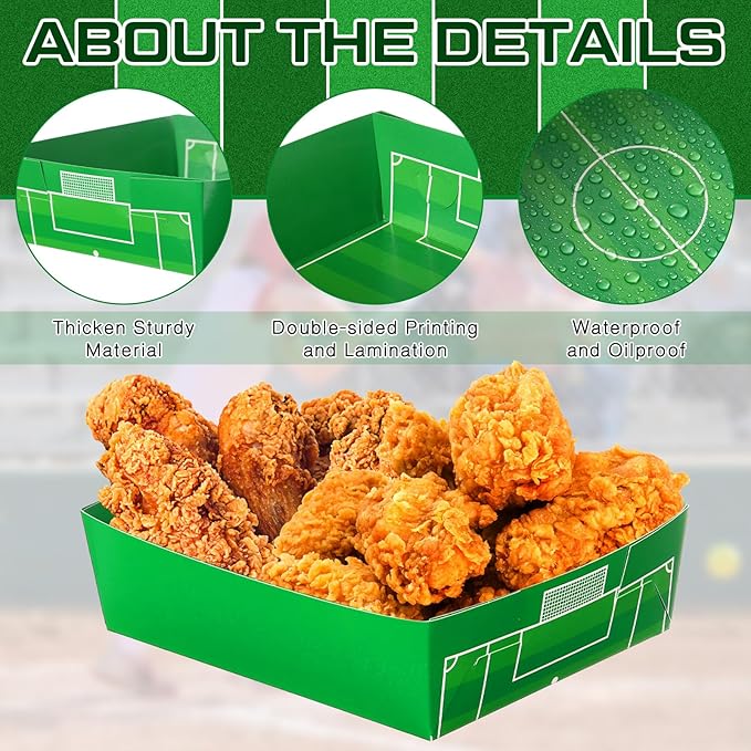Teling 36 Pack Soccer Party Supplies Large 5 lb Soccer Plates Trays Bowls Paper Food Boats Disposable Nacho Serving Snack Trays for Sport Themed Birthday and Tailgate Party Decorations Favors