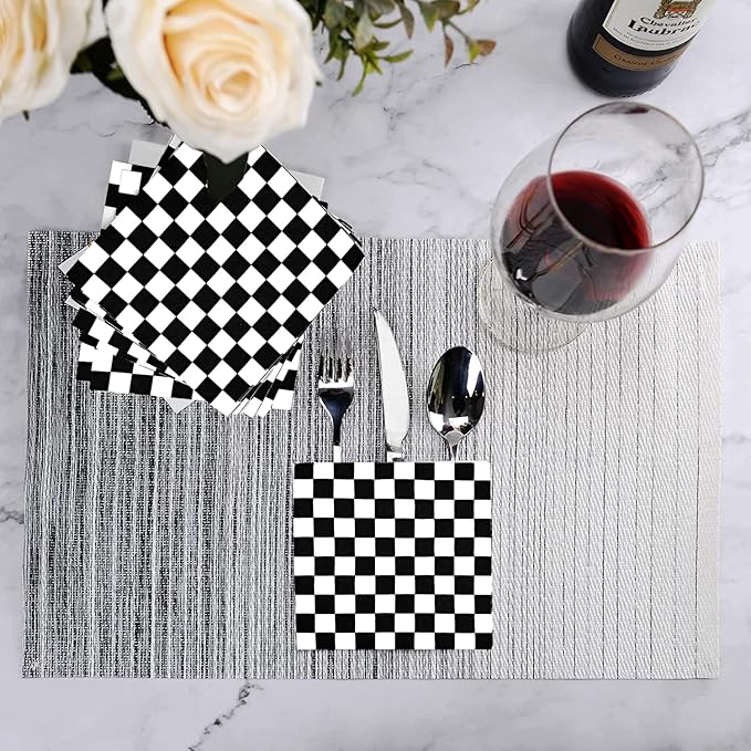 100Pcs Checkered Flag Napkins Race Car Birthday Party Supplies Disposable Racing Black and White Dessert Paper for Baby Shower Themed Decorations Favors Blue (6.5*6.5)