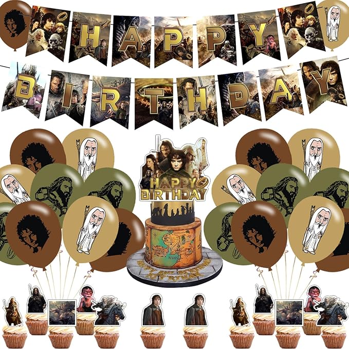 Rings Party Decorations,Birthday Party Supplies For Rings Party Supplies Includes Banner - Cake Topper - 12 Cupcake Toppers - 18 Balloons