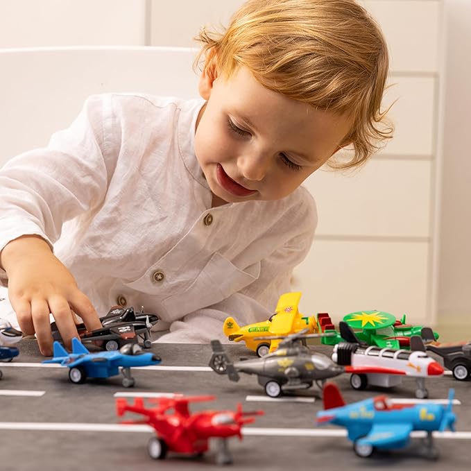 JOYIN 16 Pcs Pull Back Airplane Toys, Boys Plane Playset, Aircraft Incl Helicopter, Fighter, Bomber, Gifts for Toddler Kids 3+ Years Old, Easter Basket, Treasure Box Toys for Classroom