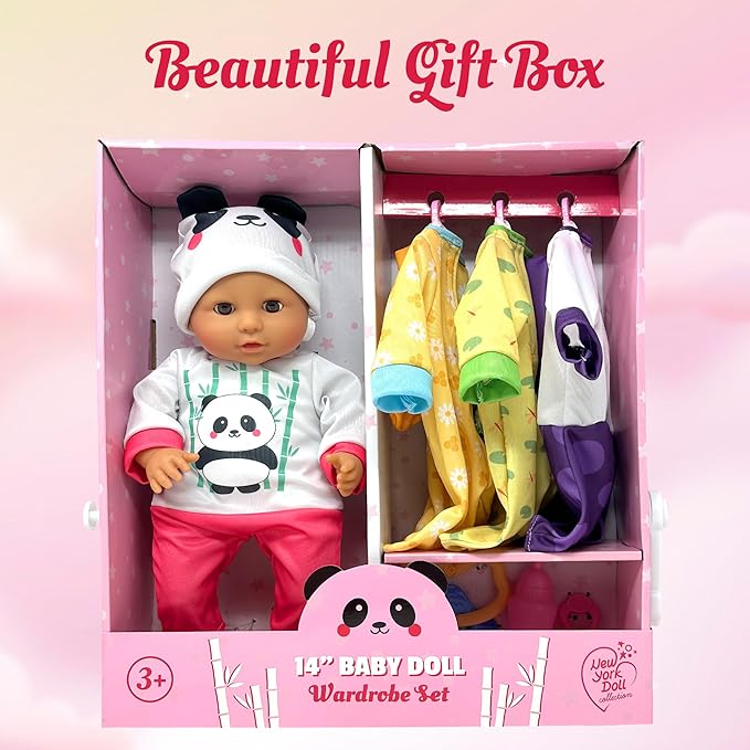 Soft Body Baby Doll with Accessories & 4 Sets of Animal Outfits, Realistic Baby Doll with Clothes & Toys, 14 Inch Baby Doll Play Set Wardrobe Closet, Baby Dolls for Girls, Gift for 3 4 5 Year Old