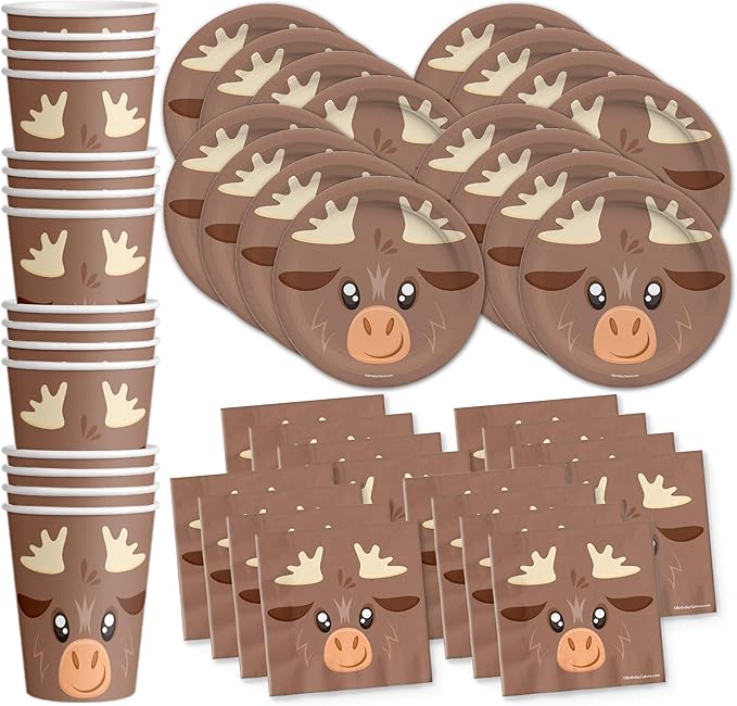 Moose Birthday Party Supplies Set Plates Napkins Cups Tableware Kit for 16