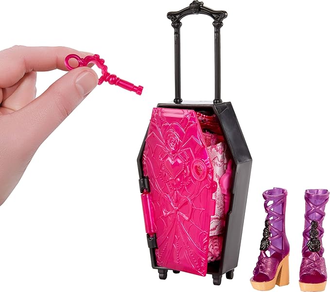 Monster High Skulltimate Secrets Draculaura Doll and Accessories Set, Destination: Gore-geous Oasis with Suitcase and 19+ Surprises Like Clothes