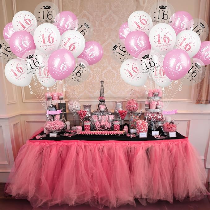 Sweet 16 Birthday Decorations for Girls, Pink White Happy 16th Birthday Party Latex Balloons, 15 Pieces 16th Birthday Decorations for Her Kids Age 16 Year Old Birthday Party Decorations Supplies