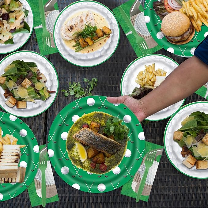 Rakuto Golf Party Plates Napkins Forks, 64PCS Golf Party Tableware Set Supplies for Men, Sport Theme Disposable Plates Decorations Supplies