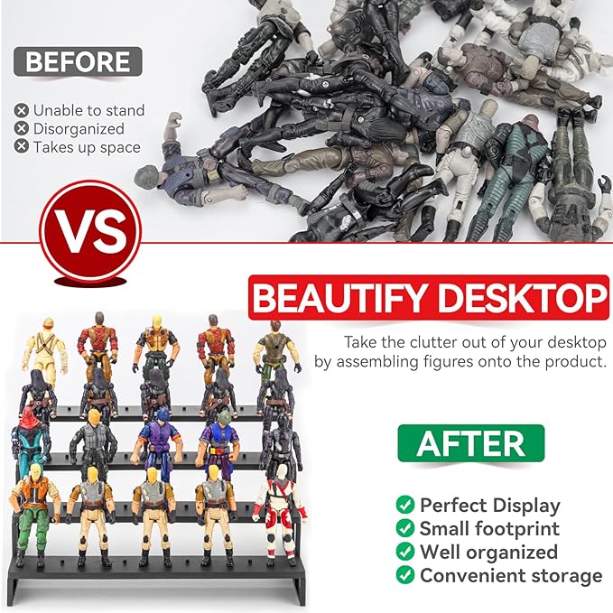 SIXPOINTS 3.75 inch Action Figure Display Shelf With Peg,4 Tier Toy Collectibles Organizer, Compatible with 1/18 Scale Vintage Star Wars /G.i Joe Figures toy (3.75 inch Vintage SW-Black)