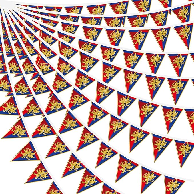 12 Pcs 144 ft Medieval Fantasy Pennant Banner with Lion Design Medieval Party Decorations Hanging Party Bunting Banner Garden Triangle Flag for Castle Theme Festival Birthday Decor