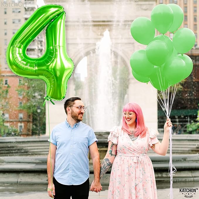 KatchOn, Light Green Number 4 Balloons - 40 Inch | Green 4 Balloon Number for Birthday Party Decorations | Lime Green Balloon for Dinosaur Birthday Decorations 4 Year Old Boy | Anniversary Decoration