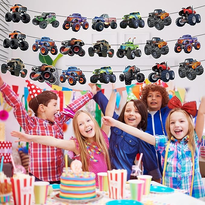 Monster Truck Happy Birthday Banner Truck Car Birthday Decorations Racing Theme Party Decorations Party Decoration Supplies Suitable for Boys Girls Baby Children Decoration